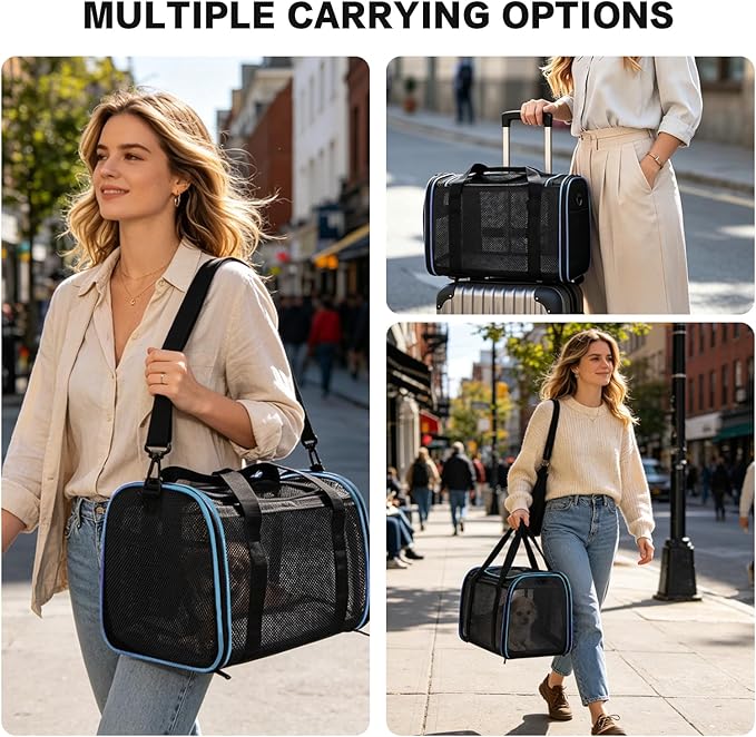 Cat Dog Pet Carriers Soft-Sided Cats Bag Animal Carriers Puppy Carrying Bag TSA Airline Approved Dog Carrier Soft Sided, Collapsible Travel Carriers for Big Cats/Small Dogs(Up to 16lbs) 17 * 11 * 11