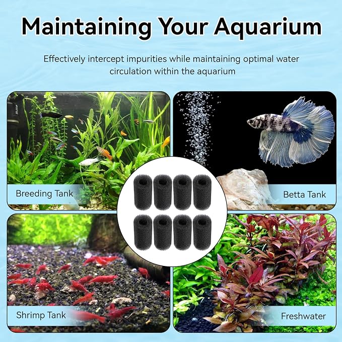 Pre Filter Sponge for Aquarium, Replacement Intake Filter for Marina | Fits S10, S15 and S20 Filter Models, Aquarium Filter Media Strainer for Aquarium Fish Tank, Protects Fry and Shrimp, 8 Pack