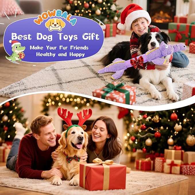 WOWBALA Interactive Tug of War Dog Toys for Small to Large Breeds-Squeaky Plush Puppy Toys with Crinkle Paper, Stuffed Chew Dog Toys to Keep Them Busy, Training Reward Gift (Purple)