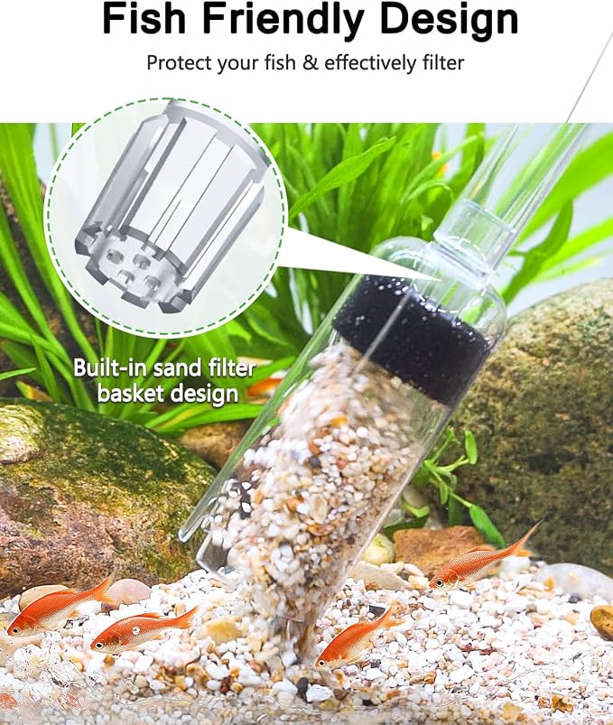 AQQA 4-in-1 Aquarium Gravel Cleaner, Adjustable Flow Fish Tank Vacuum | Multi-use for Water Changing, Gravel Sand Cleaning, Dirty Sucking, Ergonomic Design for Daily Fish Tank Maintenance