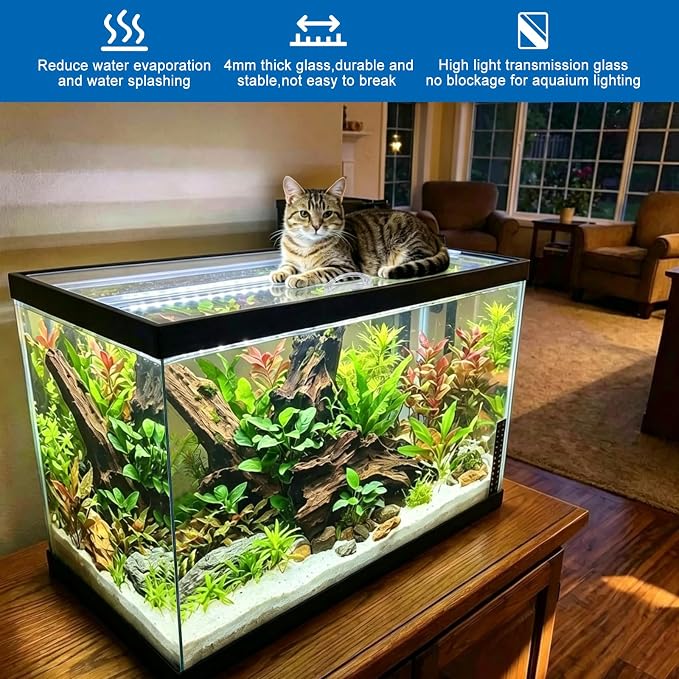 29.21in(L) × 12.4in(W) X0.16in(Thickness) Foldable Glass Fish Tank Lid, Aquarium Hood top lid Cover Suitable for 29 Gallon Aquarium Fish Tank