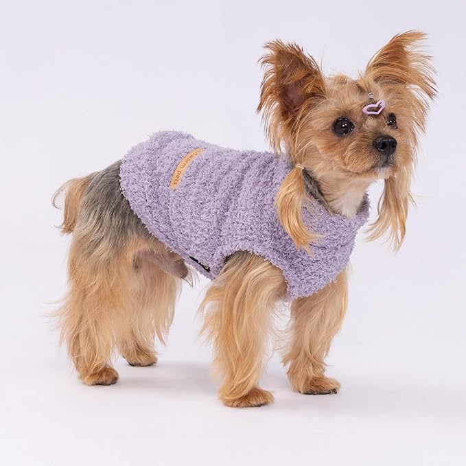 Fitwarm 2 Pack Striped Fleece Dog Sweater, Warm Winter Clothes for Small Dogs Boy Girl, Fuzzy Pet Outfit, Pink, Lavender Purple, Large