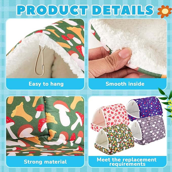 Cinnvoice 4 Pcs Guinea Pig Hideout, Guinea Pig Bed Tunnel, Rabbit Washable Small House Cage Accessories for Bunny Hedgehog Mouse Chinchillas Hamsters Ferrets Bearded Dragons Rats (Classic,7.9 in)