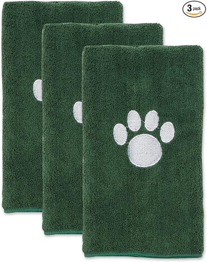 Bone Dry Pet Grooming, Embroidered Microfiber Towel Drying Collection, 15x30, Hunter Green