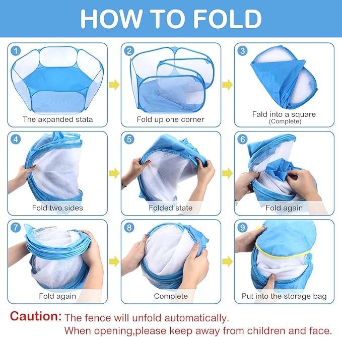 VitalCozy Hamster Playpen with Mat Small Animal Cage Tent Breathable Transparent Guinea Pig Playpen Waterproof Portable Yard Fence Mat Foldable Exercise Playpen Outdoor Indoor (Blue,Star)