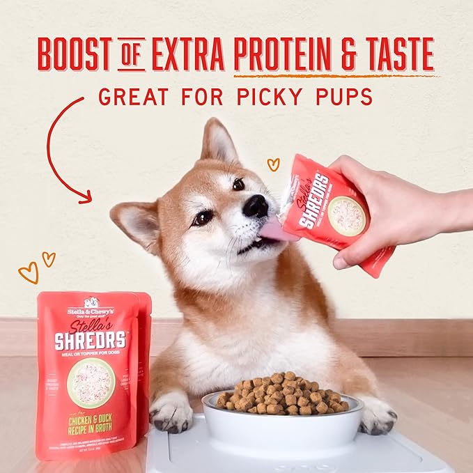 Stella & Chewy's Cage Free Chicken & Turkey Shredrs - Premium Dog Food Pouches - Perfect for Picky Eaters - 12 Pack, 2.8oz Each