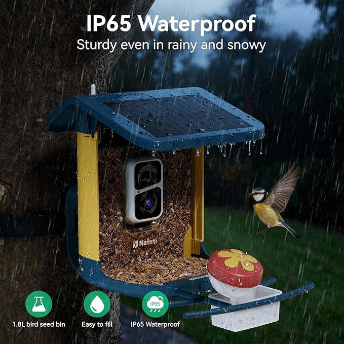 Bird Feeder with Camera, Support 2.4GHz/5GHz, 2K Live Steam for Outdoor, 1.8L Large Capacity, AI Identify Auto Capture Videos, Camera Bird Feeders for Outside, Ideal Gift for Mothers Day (Dark Blue)