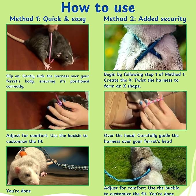 Ferret Leash Harness Adjustable Squirrel, Ferret Leash and Harness Sets for Ferrets Guinea Pig Chinchilla Rat Dragon Bearded Small Animal, Pet Squirrel Ferrets Accessories (Pink)