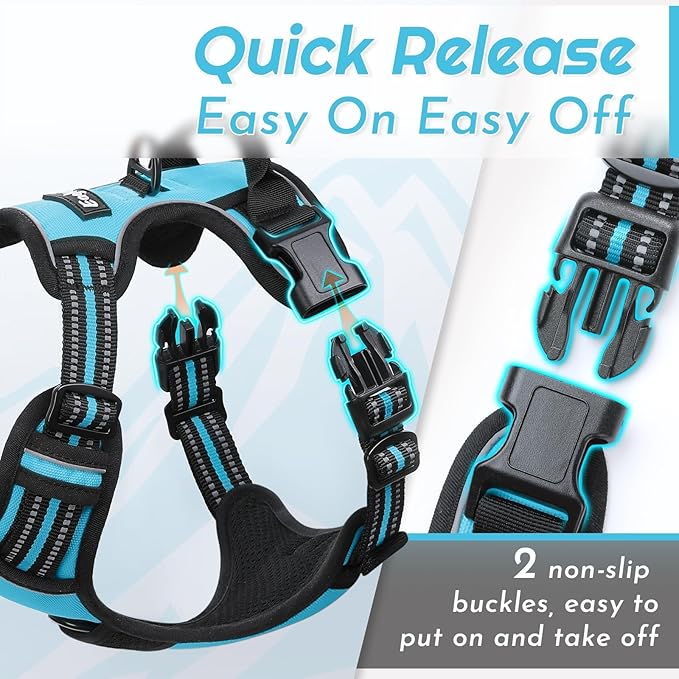 Eagloo Dog Harness Small Sized Dog, No Pull Service Vest with Reflective Strips and Control Handle, Adjustable and Comfortable for Walking, No Choke Pet Harness with 2 Metal Rings, Sky Blue, S