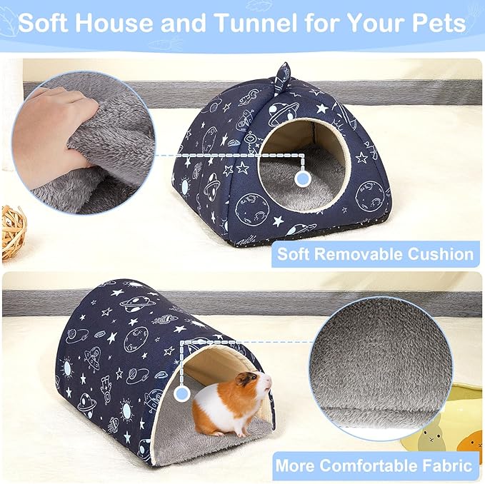 Bienbee Guinea Pig Hideout, Washable Guinea Pig Tunnel Set, 2 Pack Guinea Pigs Toys Guinea Pigs Cage Accessories for Small Animal Mouse Hamster Hedgehogs Rats,Navy Blue Universe