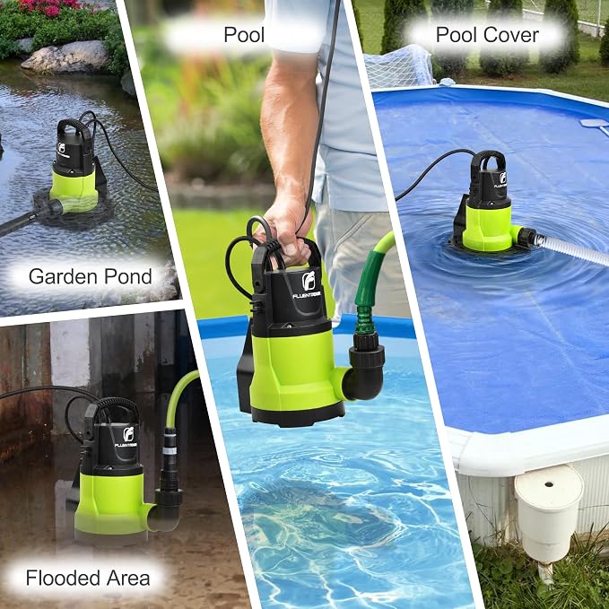 Automatic Pool Cover Pump, 3/4HP 3400GPH Submersible Above Ground Water Removal Pump with Check Valve Adapter, 26FT Power Cord for Pool, Hot Tub, Rooftop, Water Bed, Basement Draining