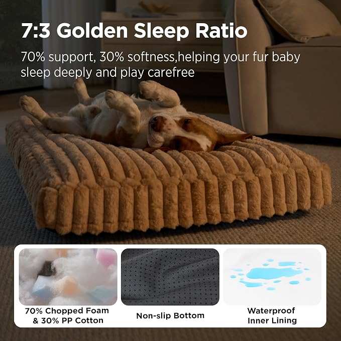 Bedsure ComfyFleece™ Dog Bed Medium Size Dog Crate Pillow 30x20 Sandy Beige | Aesthetic Crate Bed for Balanced Support Cute Chopped Foam Pad with Removable Washable Cover Non-Slip Waterproof Cozy Pet Mat