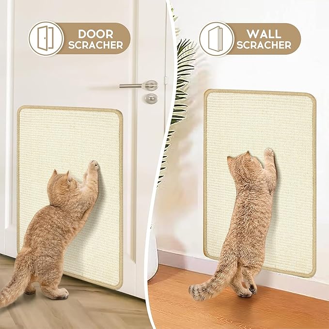 Graciadeco White Cat Scratching Mat Sisal, 2 Packs Sisal Fabric Large Cat Scratching Pad for Indoor Cats with Adhesive Hook Loop Tape, Wall Scratchers for Indoor Cats 23.6" x 15.7"