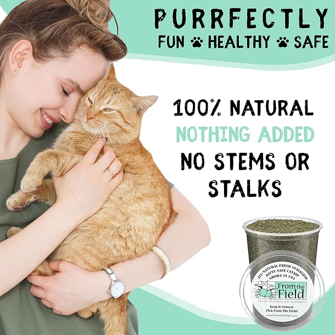from The Field | Fine Ground Stalkless Catnip | Premium USA-Grown Catnip for Toys & Playtime | Fresh, Potent, Non-Toxic, Eco-Friendly | Safe for Kittens & Cats | Resealable 1.5 Oz Bag