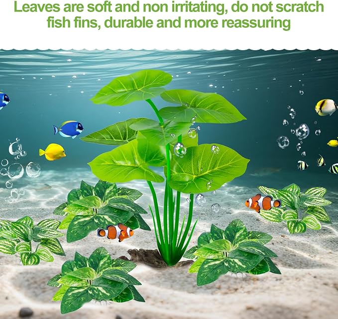6 Pcs Aquarium Plants Fish Tank Decor，Artificial Driftwood with Textured Base Fish Tank Accessories Reptiles Plants Driftwood