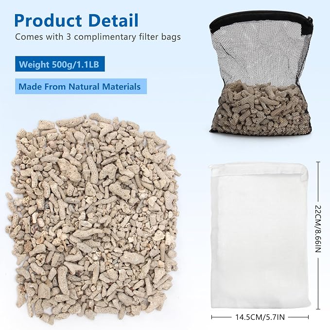 Crushed Coral for Freshwater Aquarium, Crushed Coral Media Sand for Freshwater Fish Tank Plant Pot Decorations Accessories (1.1lb/500g)