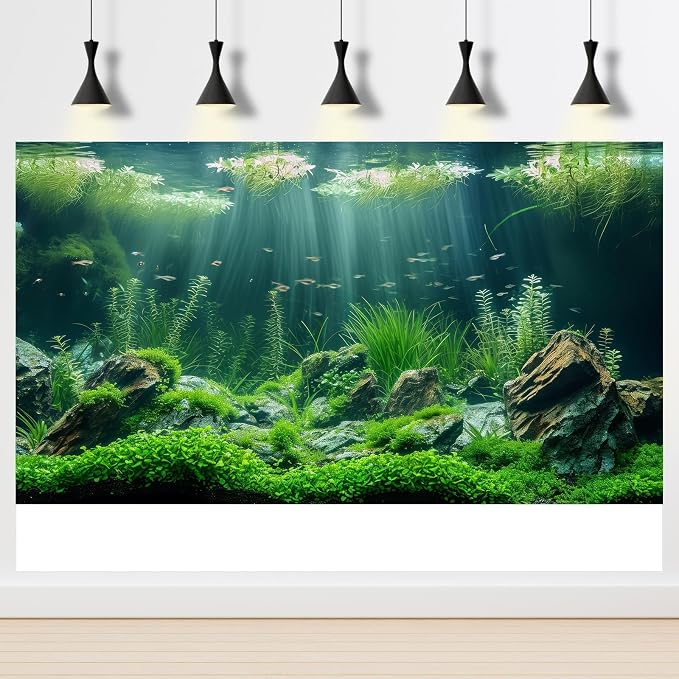 Aquarium Background Underwater Grass Leaves with Stone Aquarium Backdrop Vivid and Fresh Green Aquatic Plant Stone River Bed and Lake Fish Tank Background Decor Vinyl 72x18in