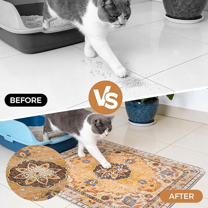 Homimp Cat Litter Mat, Litter Trapping Mat 2 Pack, Contains Mess from Box, Protects Floors,Urine Waterproof,Non-slip,Less Waste Cat Litter Box Mat,Soft on Kitty’s Paws,Washable,Absorbent,Khaki 18"X24"