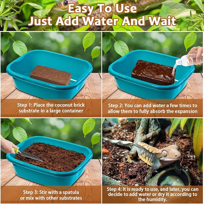 Riare 8 Pack Natural Coconut Fiber Substrate, Coco Coir Reptile Bedding | Coconut Husk Reptile Substrate for Tortoises, Hermit Crabs, Snakes, Bearded Dragon, Geckos, Reptile Enclosure/Terrarium Setup