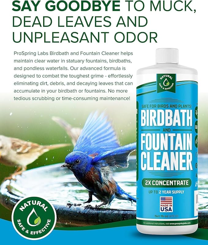 Birdbath & Fountain Cleaner - 16 oz Fountain Maintenance Outdoor Indoor - Bird Bath Cleaner