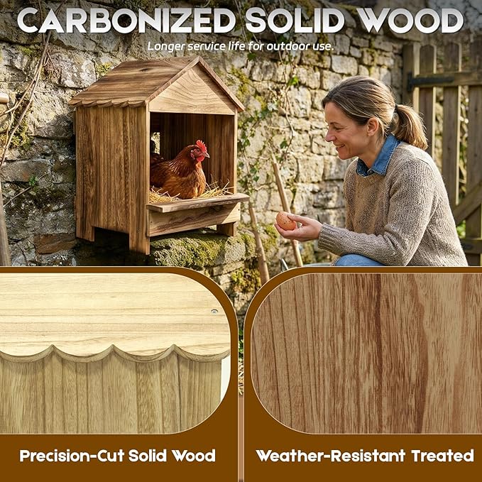 Gold Standard Chicken Nesting Box for Laying Eggs, 3 Pack Wooden Nesting Box for Chickens, Farm House Series Laying Boxes for Hens, Ducks and Birds