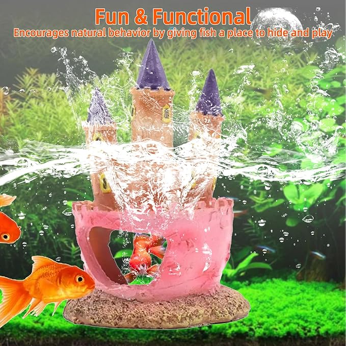 3D Resin Aquarium Decoration Castle – Cartoon Fish Tank Ornament, Non-Toxic Safe for Freshwater/Saltwater Tanks, Colorful Design, Enhances Underwater Environment (Multicolor)
