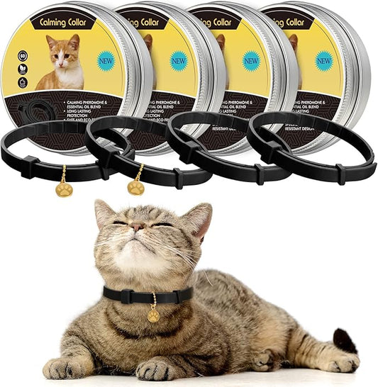Weewooday 4 Pcs Cat Calming Collar Adjustable Pheromones Scent Relaxing Cat Collar with 2 Pendant for Puppies Reduce Stress Aggression Anxious, up to 15 Inches(Black)