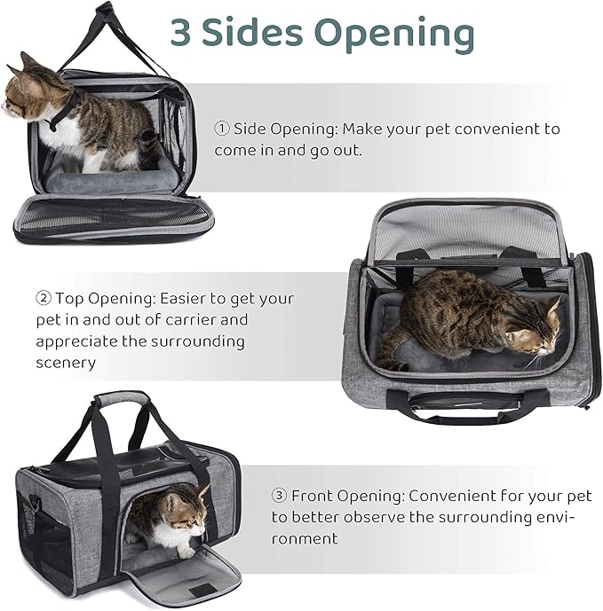 Wakytu Airline Approved Pet Carrier, TSA Approved Soft Sided Travel Bag for Small Dogs Cats, 5 Mesh Windows & Padded Shoulder Strap for Plane Underseat, 17.7"x11"x8.3"