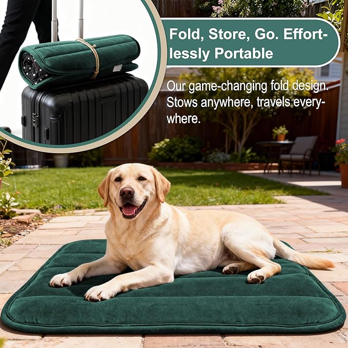 pobopobo Dog Crate Pad, Ultra Soft & Anti-Slip Kennel Mat, Secure Fit for Metal Crates & Dog Cages, Washable Cozy Bed for Small Medium Large Dogs (Green, L(34"*20"*1.5"))