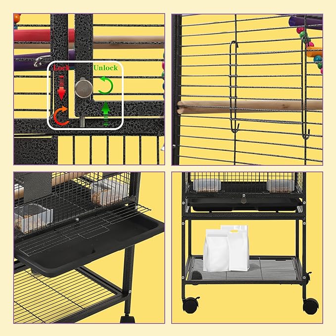 50.8'' Large Parakeet Cage,Small Bird Cage,Cockatiel Cage for Birds,Bird Flight Cages for Parakeets,Bird Travel Cage with Parrot Cage Cover,Toys,PlayTop Detach,Seed Catcher for Canary,Budgie