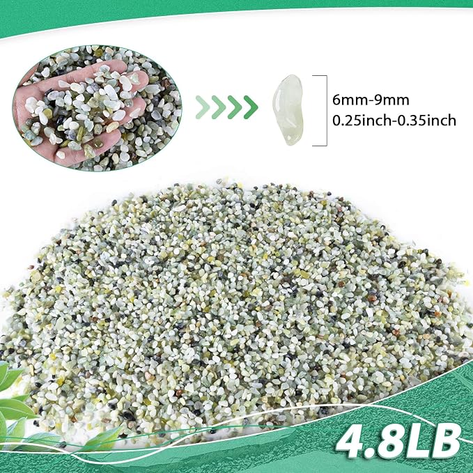 Succulent Rocks for Plants Tiny Pebbles for Planters 4.8LB Pea Gravel Bulk Course Sand Soil Small Decorative Stones for Indoor Bonsai Pots Cactus Top Dressing Aquarium Garden Landscape, Green