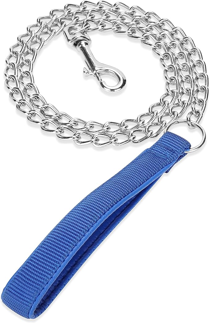 SGODA Metal Chain Heavy Duty Dog Leash, Chew Proof Dog Leash with Soft Handle for Large & Medium Size Pets Walking(4 ft. x 3.0 mm Blue)