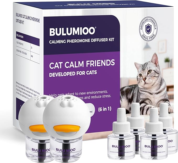 Cat Calming Pheromone Diffuser Set (120-Day Supply) – 2 Diffusers + 4 x 48ml Refills – Helps Reduce Urine Spraying, Scratching & Fighting – Unscented Stress Relief for Multi-Cat Homes