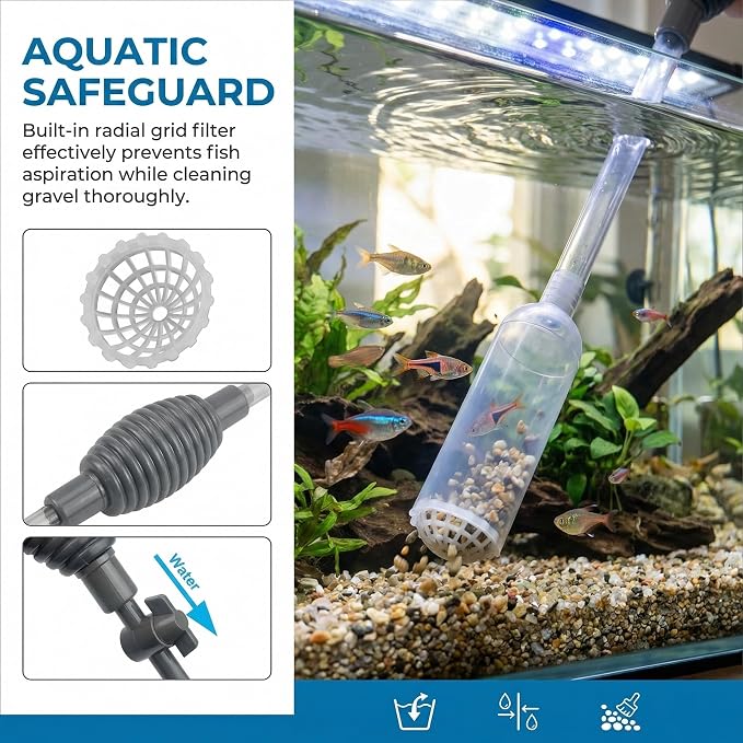 Delyle Aquarium Siphon Gravel Cleaner, 3-in-1 Fish Tank Vacuum with Sand Washer, Water Changer, 5.7ft Hose, Flow Control, Manual Hand Pump | Delyle Aquarium Gravel Cleaner Kit — 3-in-1 Fish Tank Vacuum, Sand Washer & Water Changer, 5.7ft Hose with Flow...