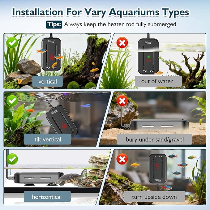 hygger 25-35 Gallon Short Fish Tank Heater, 150W 200W 250W Adjustable Submersible Aquarium Heater with Digital Display Controller, Run Dry & Overheating Protection