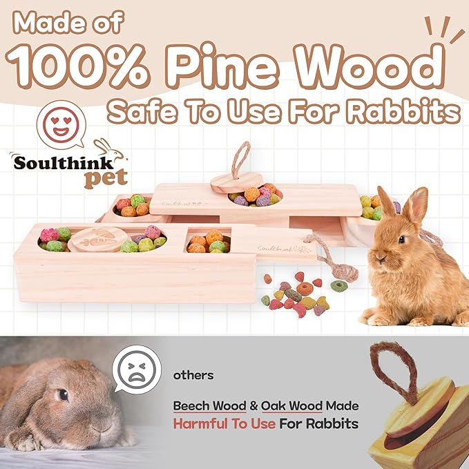 SoulThink® Advanced Interactive Wooden Pet Rabbit Toys - Sniff n' Snack Bunny Chew Toys for Rabbit Treats, Suited for Chinchilla Foraging, Guinea Pigs Boredom, and Hamster Enrichment (2 Set)