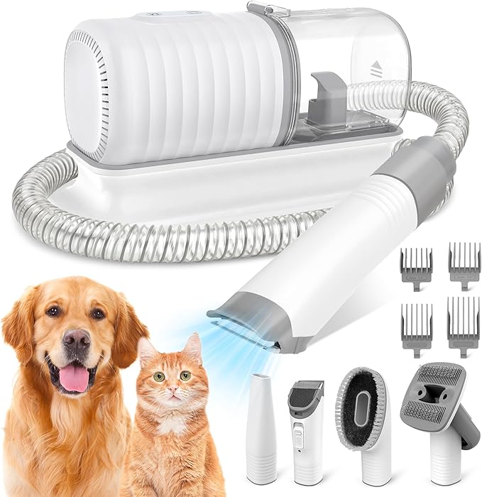 binROC Dog Grooming Vacuum Kit, Pet Grooming Vacuum with Electric Dog Hair Clipper, Grooming Brush, Cleaning and Crevice Tool with 1.5L Dust Cup 5 Grooming Tools for Shedding Pet Hair, Home Cleaning