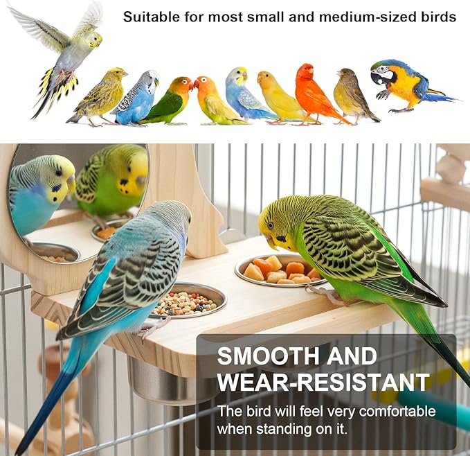Natural Wood Bird Perch, Parrot Cage Accessories, Suitable for Parakeets, Cockatiels, Lovebirds, Tool-Free Adjustable Bird Cage Supplies & Bird Toys