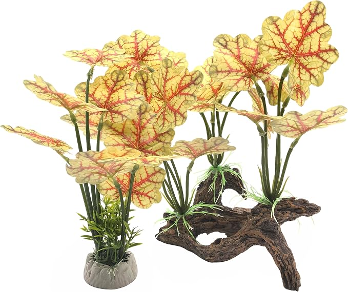 M2cbridge Fish Tank Plastic Soft Grass Artificial Betta Water Plants Yellow | base shaped of tree trunk, zero maintenance, soft without scratching