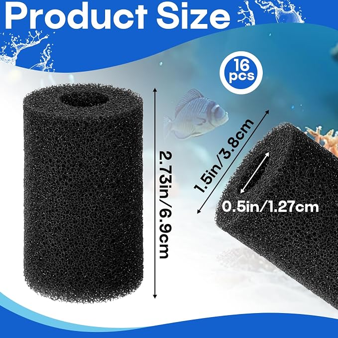 16-Pack Prefilter Sponge Replacement, Aquarium Filter Intake Sponges | Preventing Clogging and Extending the Lifespan of the Water Pump