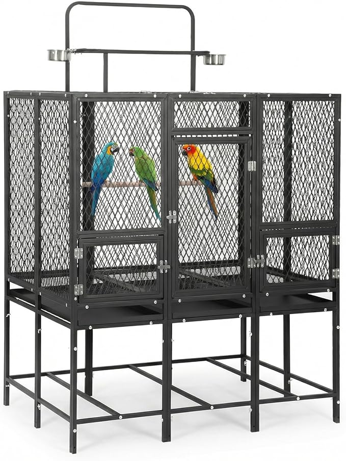 44" W X 65" H Massive Bird Cage with Playtop, Extra Wide Heavy Duty Carbon Steel Flight Cage, Rust-Proof Panoramic Aviary for Parrots Cockatiels, Strong Diamond Mesh, Indoor Outdoor
