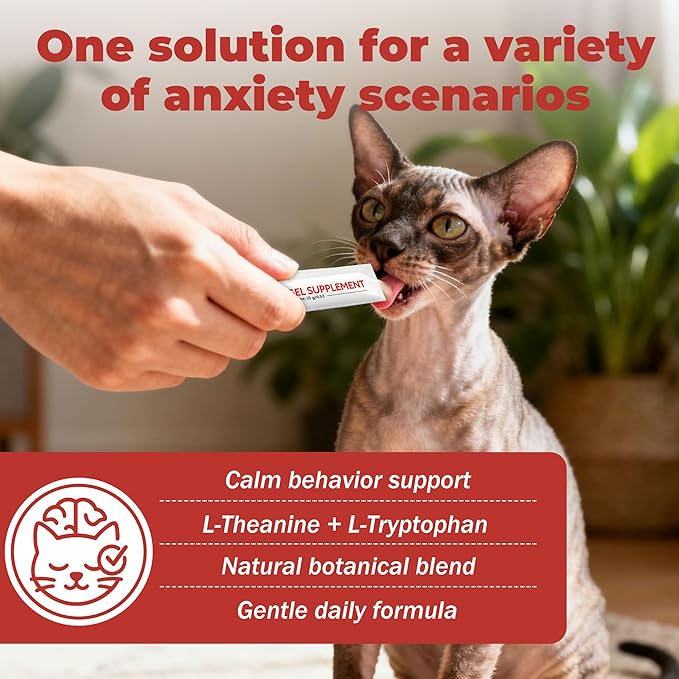 Cat Calming Treats – Natural Stress, Anxiety & Shock Relief for Cats – Featuring L-Theanine, L-Tryptophan & Catnip – 100% Veterinarian Formulated, 30 Likable Gel Tubes for Quick Calm & Relaxation