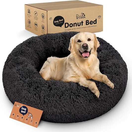 Donut Dog Bed - Premium Comfort for Anxiety Relief - Fluffy & Calming Design with Ultra-Plush Support | Cozy Round Dog Bed with Super Soft Circle Style (Black, X-Large)