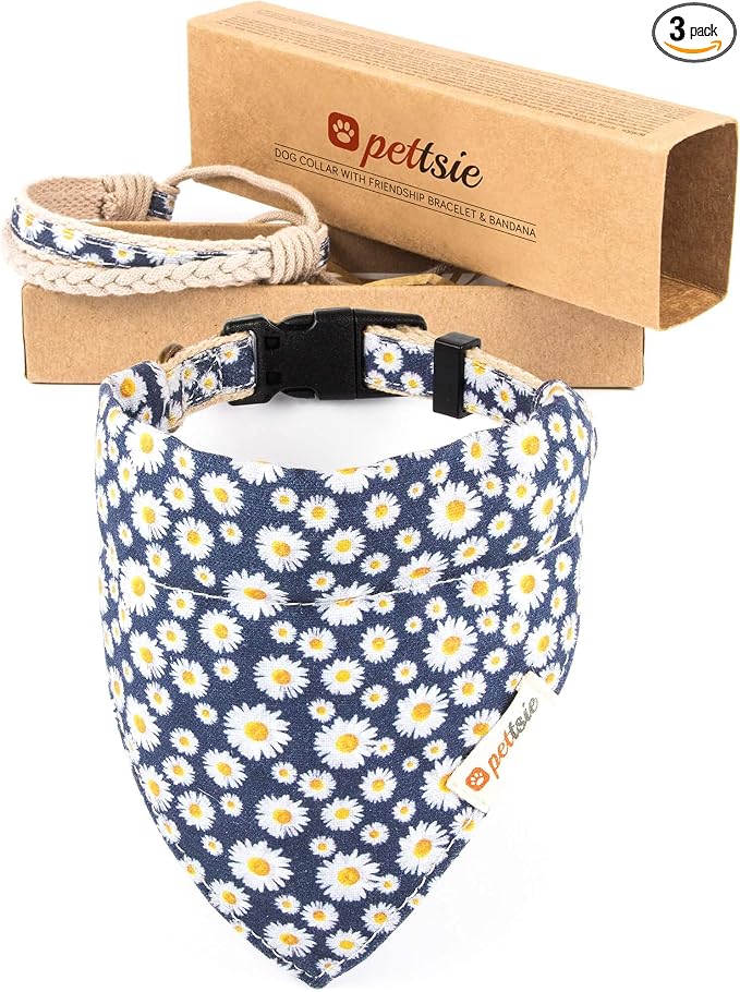 Pettsie Hemp Dog Bandana Collar & Matching Owner Friendship Bracelet | Adjustable, Durable Hemp, Soft & Comfortable, Secure D-Ring, Matching Friendship Bracelet, Blue