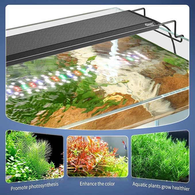 hygger Aquarium Light, 60W Full Spectrum Fish Tank LED Light, 24 H Remote Control Adjustable Timer, Brightness and Color, Extendable Bracket, Power-Off Memory Plant Growth Lamp, Fits 48-52 Inch Tank