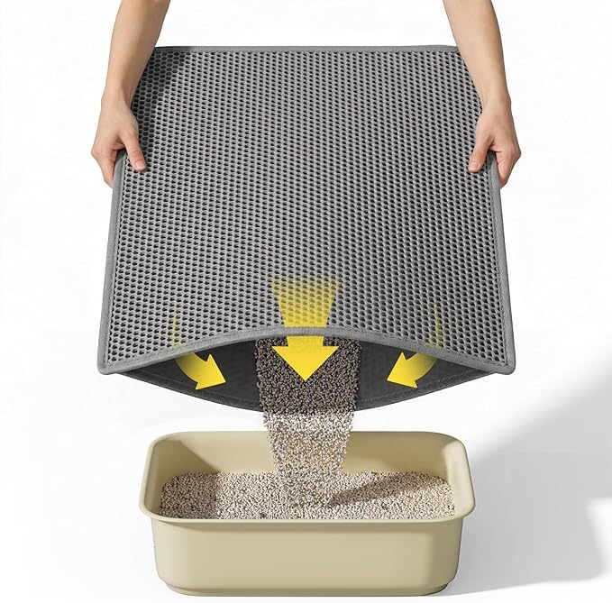 Cat Litter Mat, 30"X24" Large Double Layer Litter Trapping Mat, Waterproof/Urineproof, Easy to Clean Kitty Litter Mats for Floor, Scatter Control (Grey-1Pack)