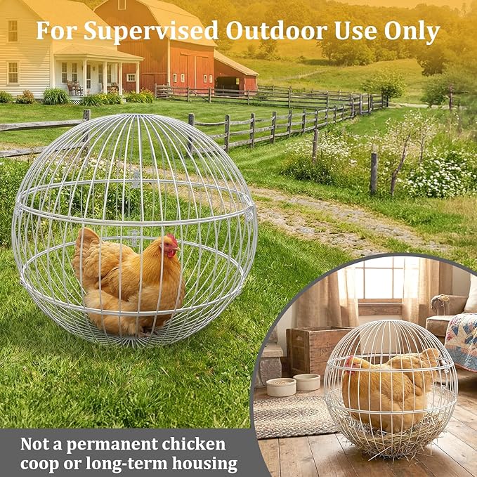 SORENCUT 17.7 Inch Metal Chicken Ball Cage, Large Rolling Chicken Ball Cage with Secure Snap-Lock Closure, Easy Assembly Outdoor Chicken Exercise Enclosure for Small to Medium Chickens
