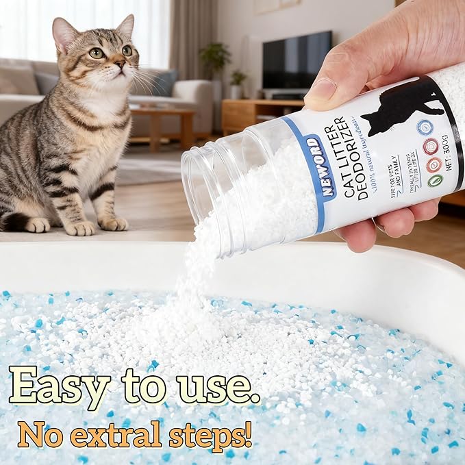 NEWORD Cat Litter Deodorizer Granules, Litter Box Odor Eliminator, Cat Urine Odor Remover, Long-Lasting Odor Control, Keep Fresh & Odor-Free, Safe for Cats, Extends Litter Life by 2X, 10.6oz