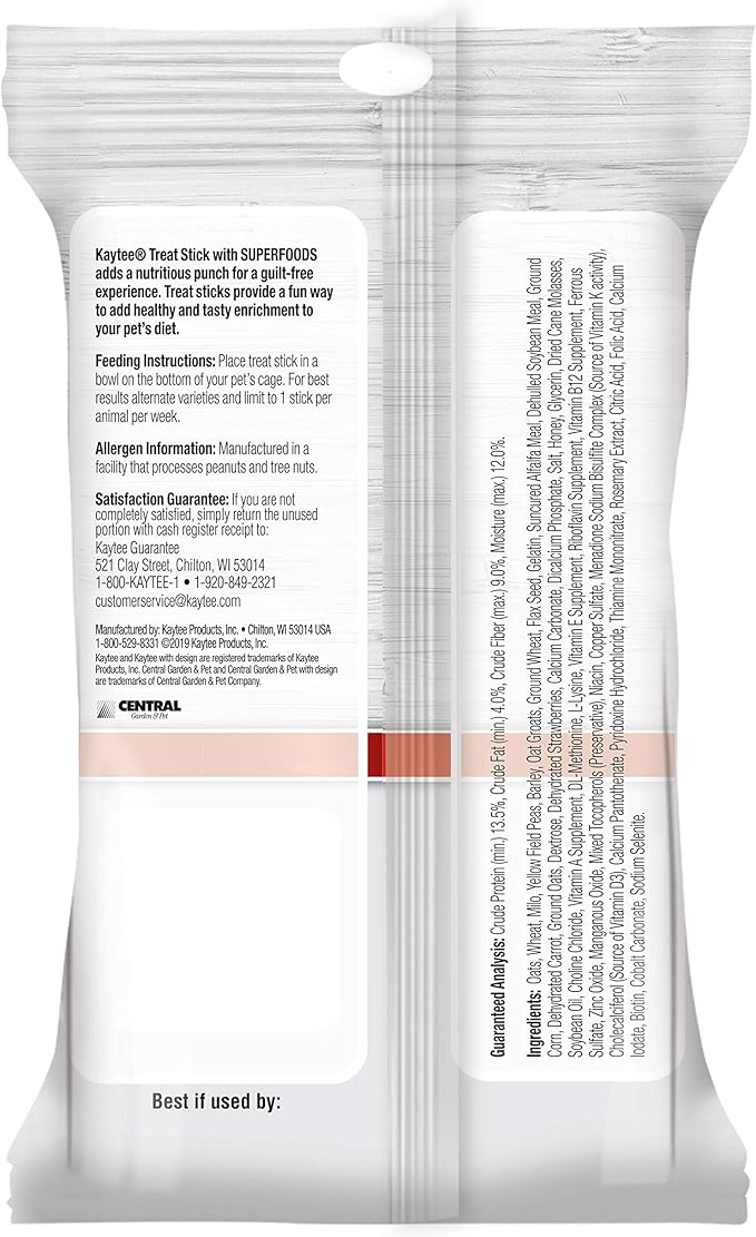 Kaytee Small Animal Treat Stick with Superfoods, Strawberry & Flax Seed, 5.5 oz (Pack of 2)