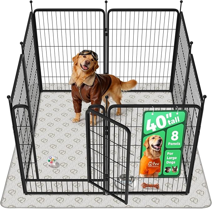 FXW Rollick Unleashed Dog Playpen for Indoor, Yard, RV Camping, 40 inch 8 Panels Dog Pen with Washable Pee Pad for Medium and Large Dogs, Black│Patented